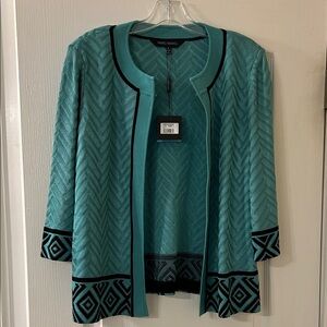 Ming Wang Women's Turquoise Cardigan with Black Accents